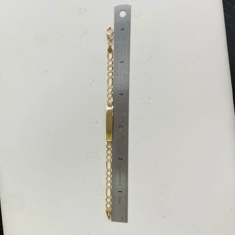 Solid 14K Yellow Gold Figaro Baby ID Bracelet 6 inches
